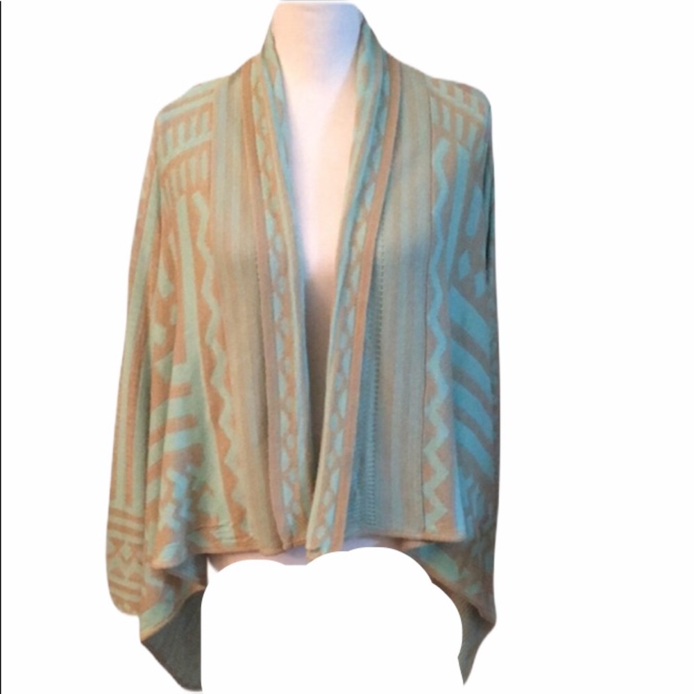 Dina be open front gray and mint cardigan sweater